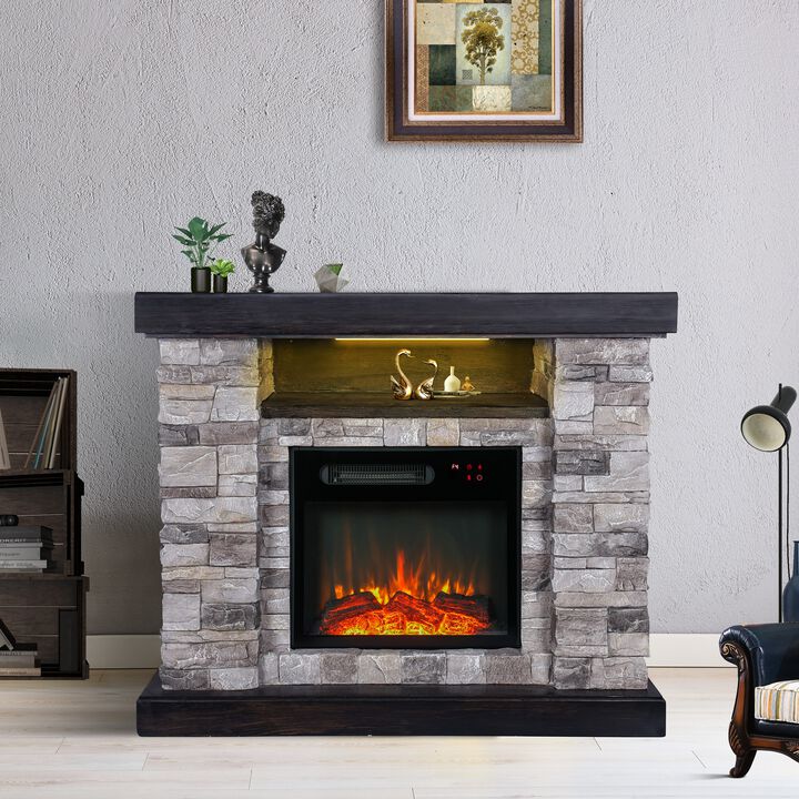 FESTIVO 40-inch Faux Stone Freestanding Electric Fireplace with LED strip