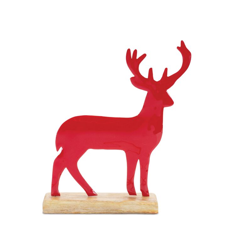 Metal Deer with Wooden Base, Set of 2 for Seasonal Shelf or Mantel Display