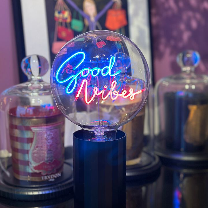 Bulb GOOD VIBES Blue/ Red with Base Table Lamp PORTABLE Rose Gold