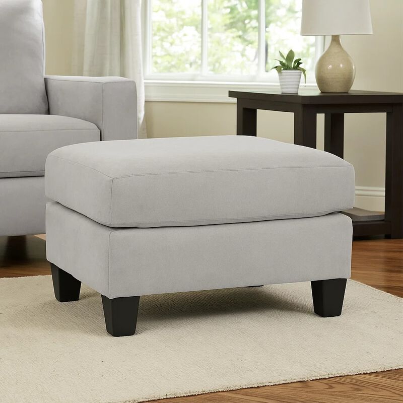 Lebo Accent Ottoman, 31 Inch Rectangular Gray Polyester Cushioned image number 1