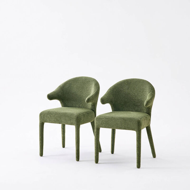 Set of 2 Boucle Dining Chairs Armchair Dining Chairs with Wraparound Back and Arms Square Dining Chairs with Metal Legs and Spring Seat