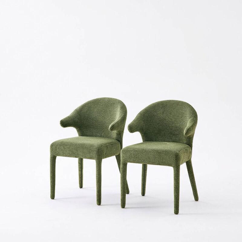 Set of 2 Boucle Dining Chairs Armchair Dining Chairs with Wraparound Back and Arms Square Dining Chairs with Metal Legs and Spring Seat image number 0