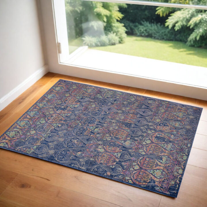 HomeRoots Ogee Distressed Non Skid Area Rug