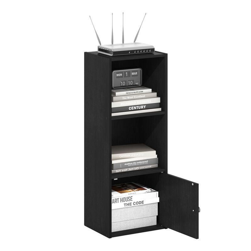 Furinno Luder Shelf Bookcase with 1 Door Storage Cabinet, Blackwood