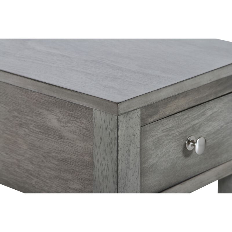 Nili 24 Inch Side End Table, Warm Gray Finish, Single Drawer and Shelf-Benzara