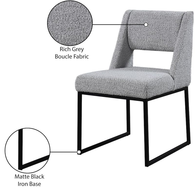 Meridian Furniture Jayce Grey Boucle Fabric Dining Chair, Set of 2