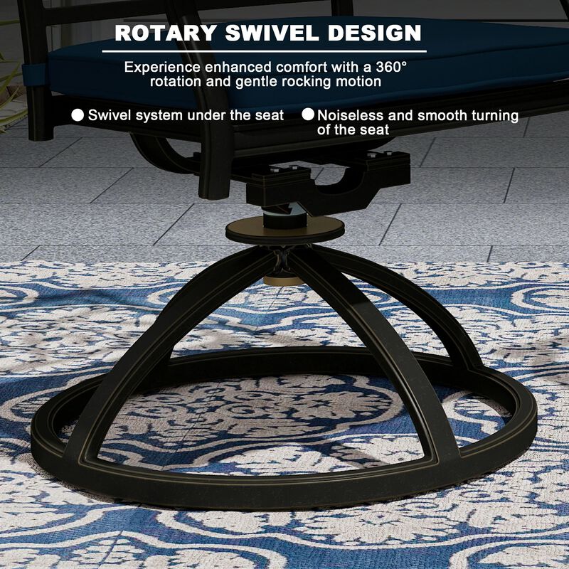 Mondawe 2-Piece Cast Aluminum Patio Dining Swivel Chair Set with Thick Olefin Cushions and 360° Rockers