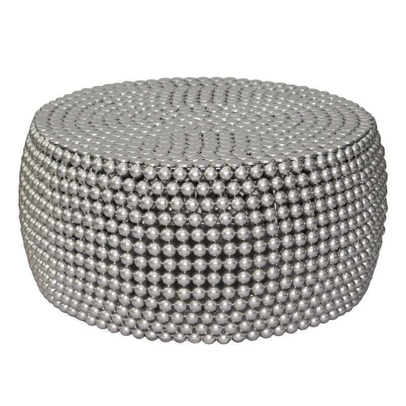 Eve 32" Coffee Table | Silver Metallic Beads Studded Pattern | Nickel Coated Iron Frame