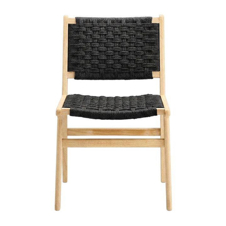 Woven Rope Wood Dining Side Chairs, Walnutt Black, Set of 2
