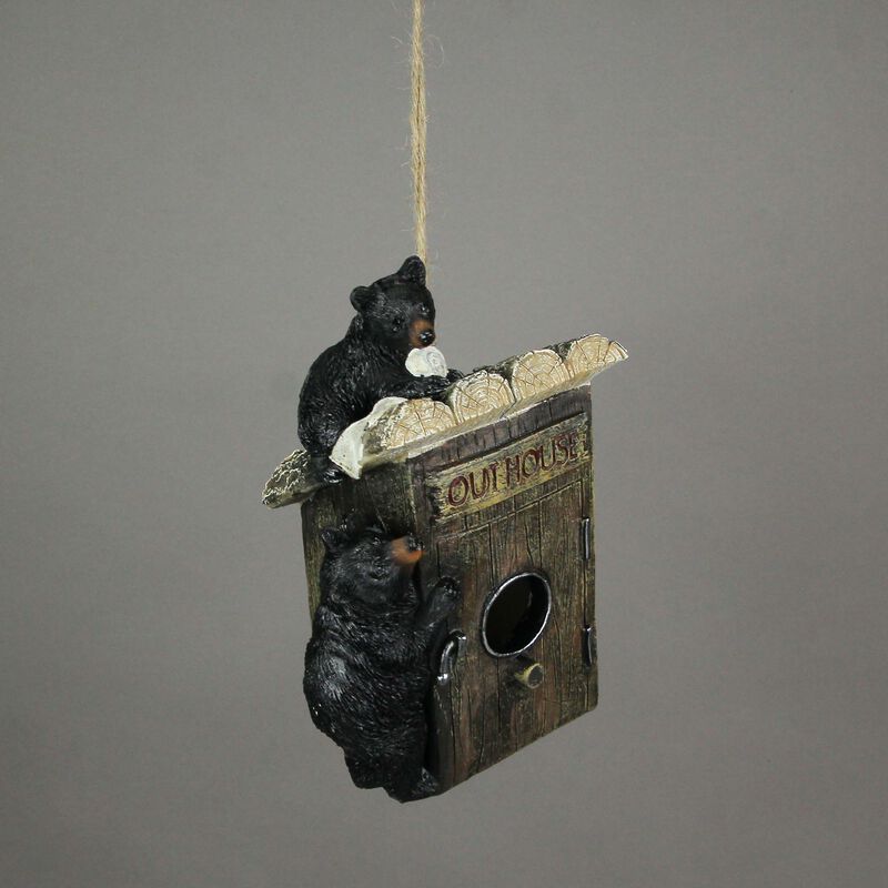 Black Bear Cubs On Outhouse Polyresin Hanging Birdhouse Outdoor Lodge Decor image number 3