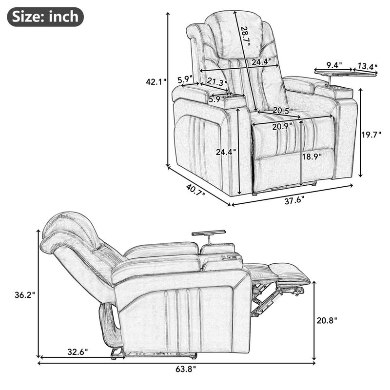 Streamdale Power Recliner with Adjustable Headrest and Charging Options