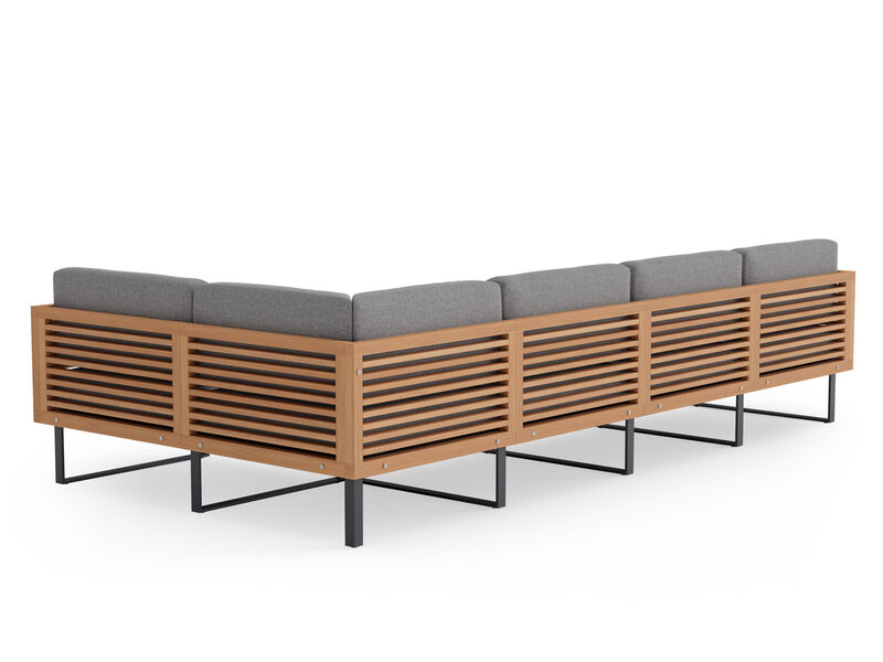 Monterey 5 Seater Sectional with Coffee Table - Aluminum and Teak