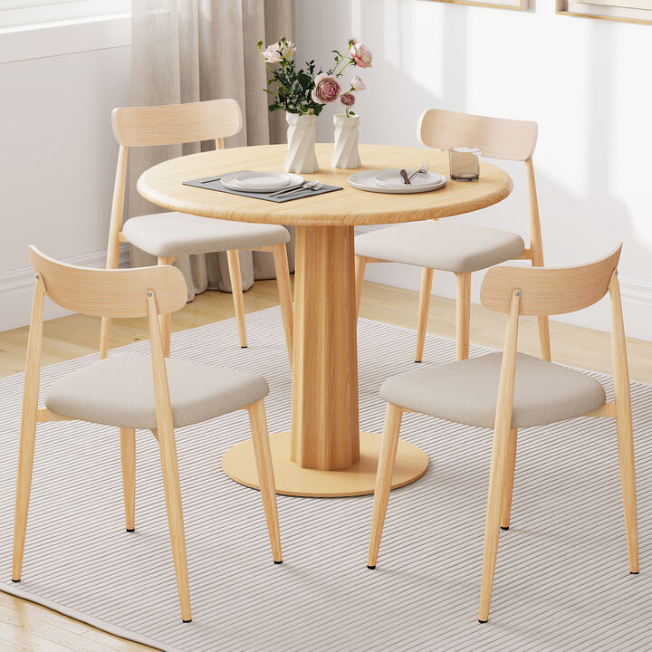 Set of 4 Linen Upholstered Dining Chairs with Padded Seat and Curved Back