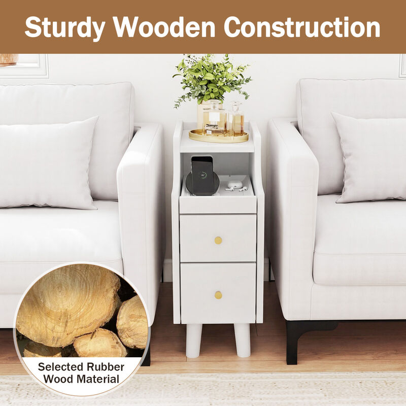 Set of 2 Wooden Bedside Nightstands with Pull-Out Tray and 2 Storage Drawers image number 6