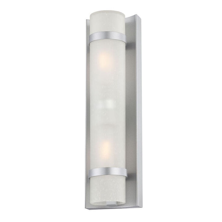 Homezia Two Light Brushed Silver and White Glass Wall Sconce