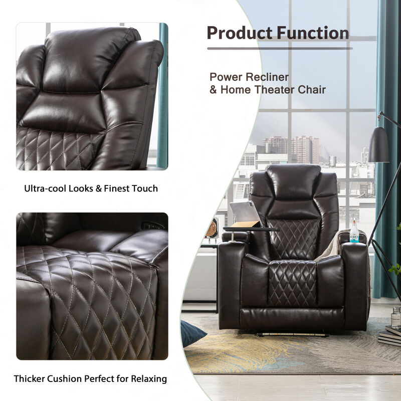 Motion Recliner with USB Charging Port and Hidden Arm Storage, Home Theater Seating with 2 Convenient Cup Holders Design and 360° Swivel Tray Table