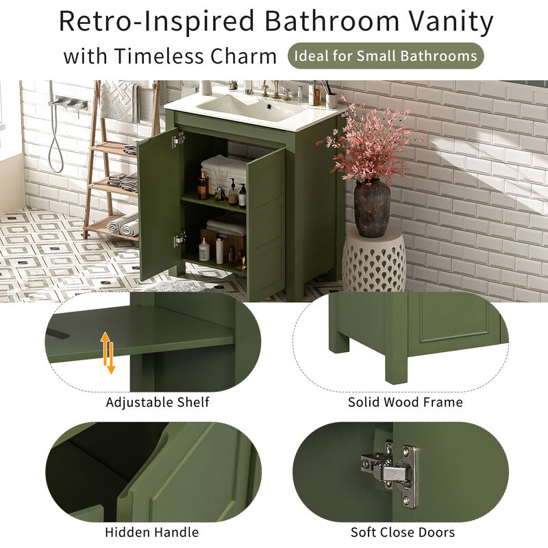 30" Rustic Bathroom Vanity with Ceramic Sink