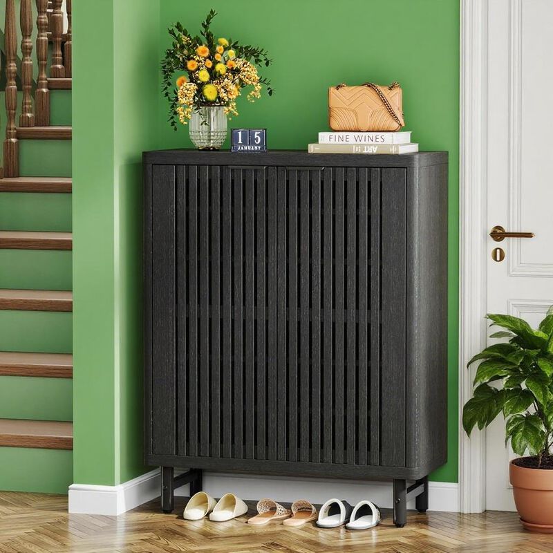Black Shoe Cabinet  &ndash; Sturdy Storage for Shoes For Entryway image number 2