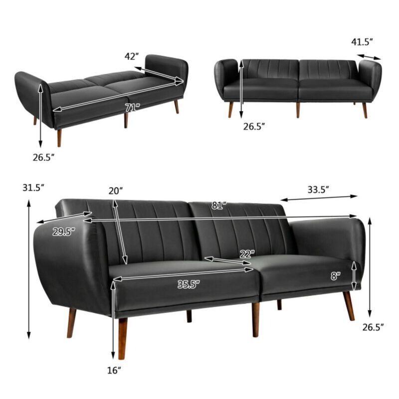 3 Seat Convertible Linen Fabric Futon Sofa with USB and Power Strip