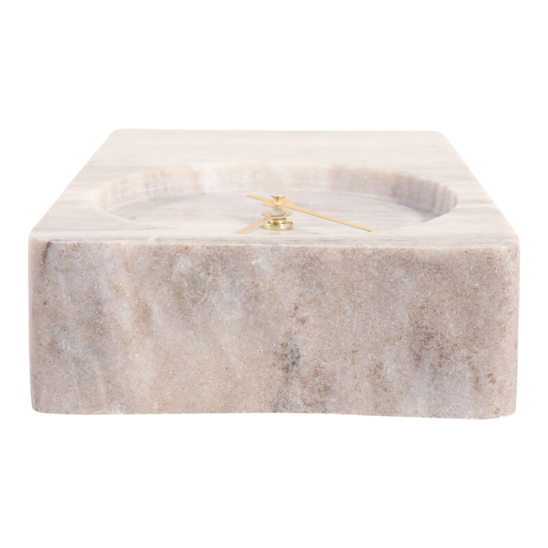 9" Marble Clock with Brass in Beige image number 3