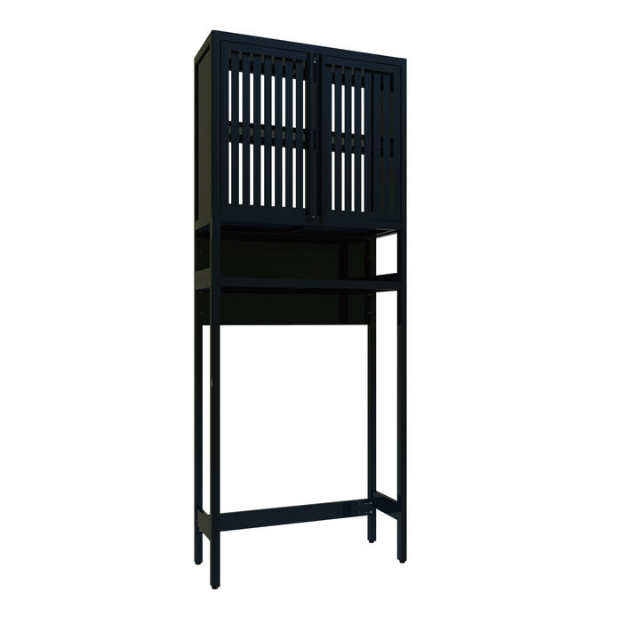 ELEMENT ACE Freestanding Bamboo Toilet Storage Rack with Louvered Doors for Space Saving Organization