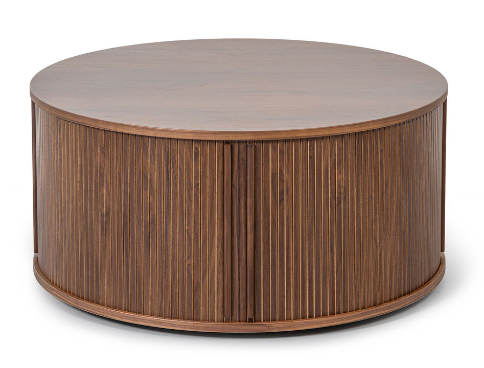 SLIDDO 35'' Round Coffee Table with Storage and Shelves.