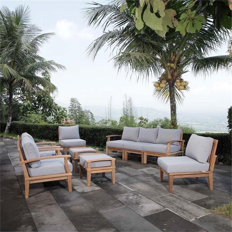 Modway EEI-1152-NAT-GRY-SET Marina Premium Grade A Teak Wood Outdoor Patio Ottoman, Natural Gray image number 6