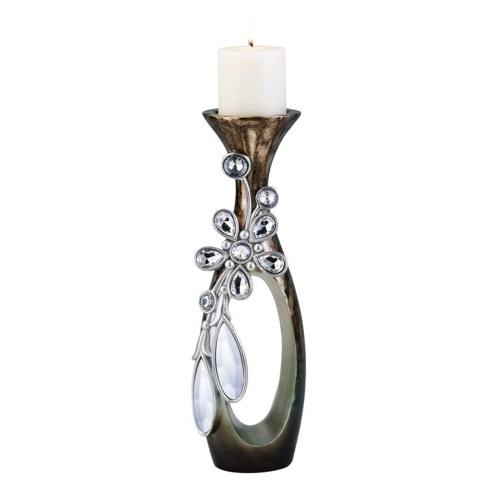 Homezia 20" Ornate Faux Crystal Tabletop Pillar Candle Holder