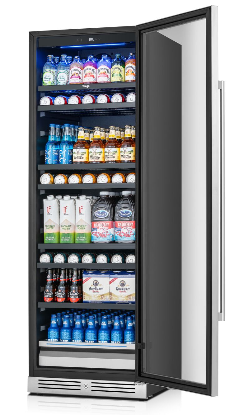 24 inch Beverage Refrigerator fridge,Freestanding or Built-In 373 Cans Beverage cooler with Glass Door for Home,Bar image number 1