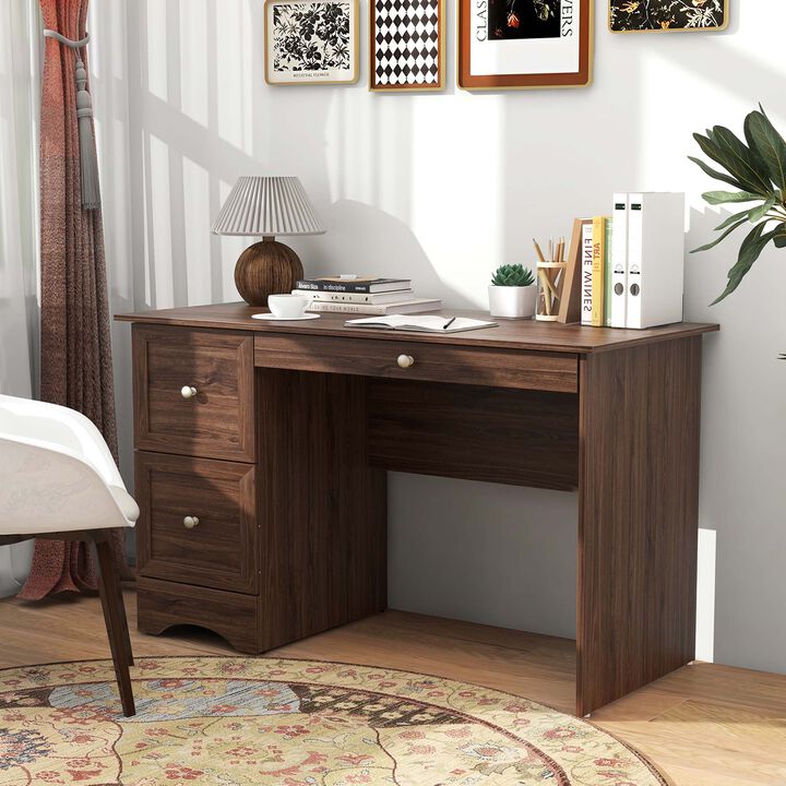 Costway Vintage Computer Desk Home Office Study Table Spacious Workstation with 3 Drawers Brown