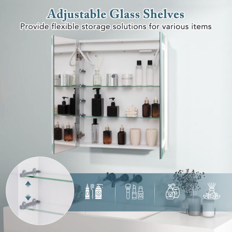 Hivvago 2 Doors Bathroom Mirror Medicine Wall Cabinet with Lights