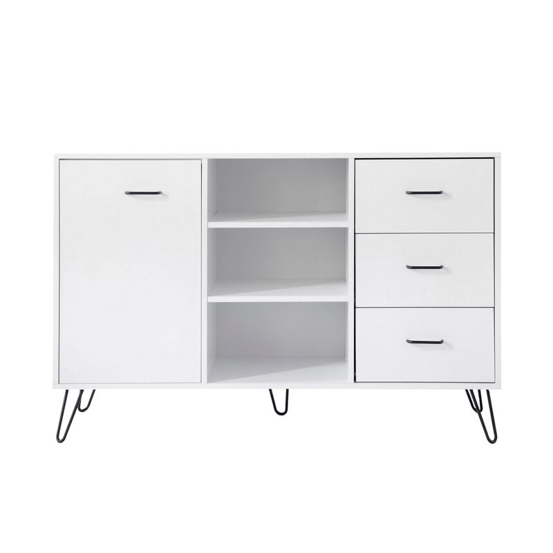 49 Inch Sideboard Buffet Console Cabinet with 3 Drawers, White-Benzara