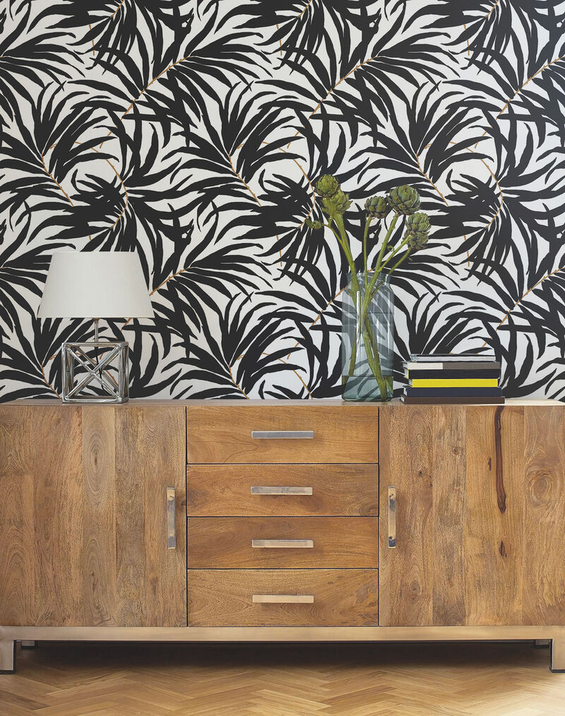 Bali Leaves Black Peel & Stick Wallpaper image number 1