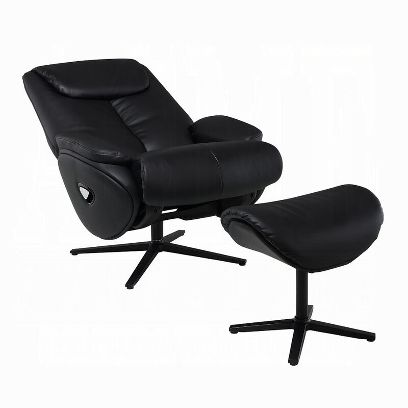 Nita Swivel Accent Chair with Ottoman, Plush Black Top Grain Leather