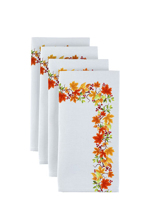 Fabric Textile Products, Inc. Napkin Set, 100% Polyester, Set of 4, Autumn Leaves Border
