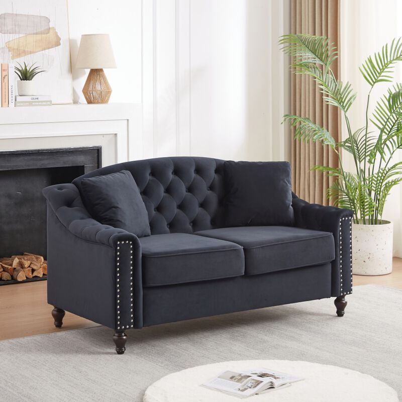 Frak 58.5" Velvet Chesterfield Loveseat image number 1