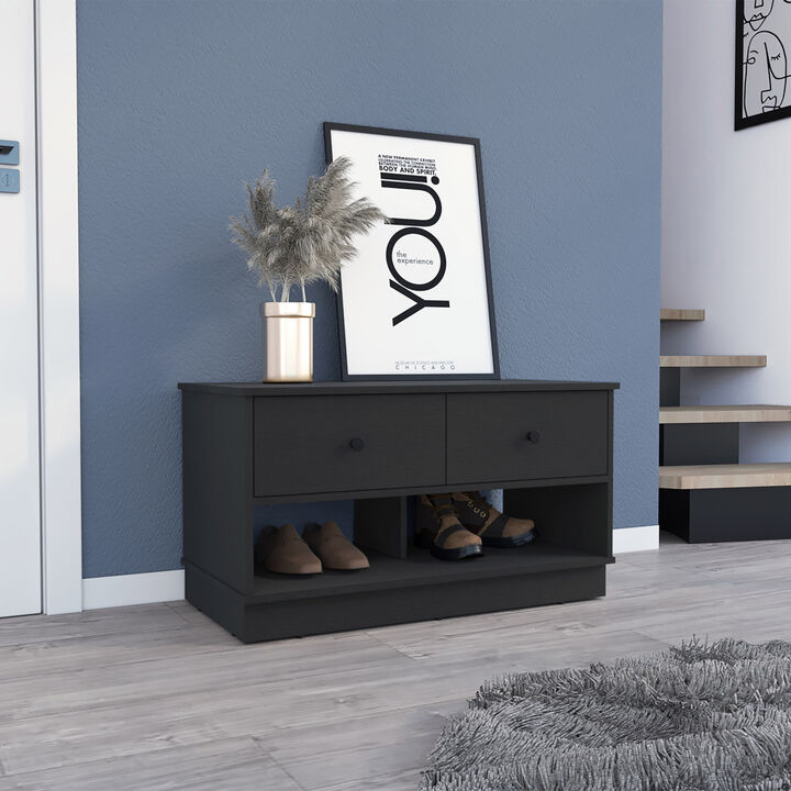 Streamdale Willamette Rectangle 2-Shelf 2-Drawer Storage Bench Black Wengue