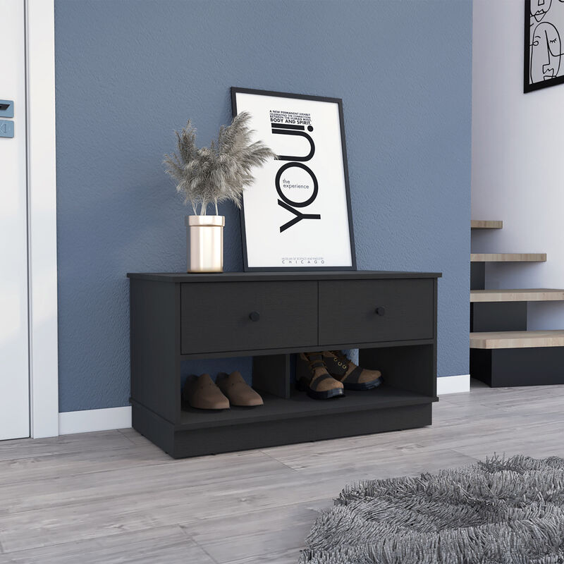 Streamdale Willamette Rectangle 2-Shelf 2-Drawer Storage Bench Black Wengue image number 1
