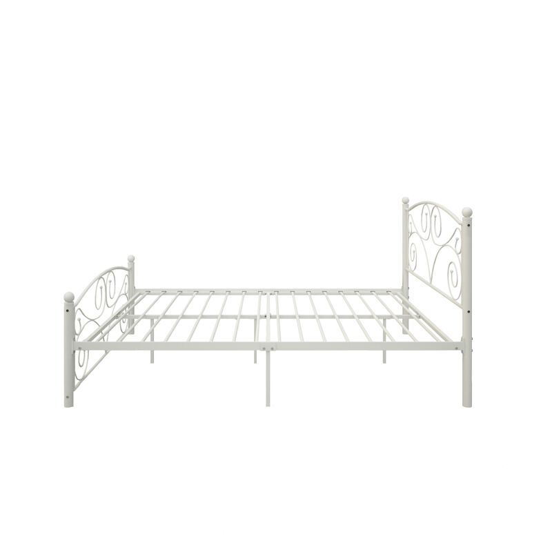 Queen Size Unique Flower Sturdy System Metal Bed Frame with Headboard and Footboard