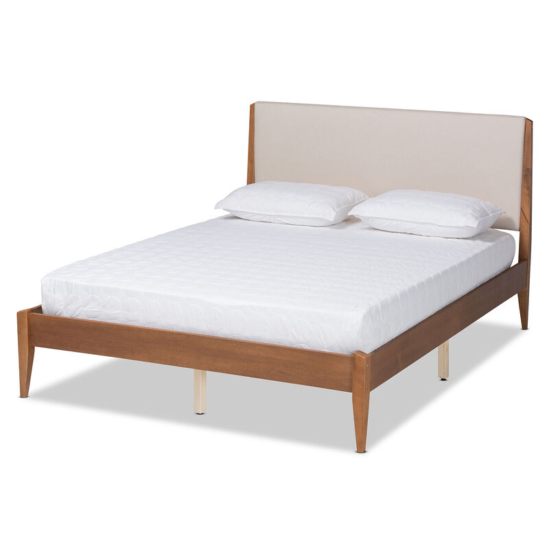 Baxton Studio Lenora Beige Fabric Upholstered And Walnut Finished Wood Full Size Platform Bed