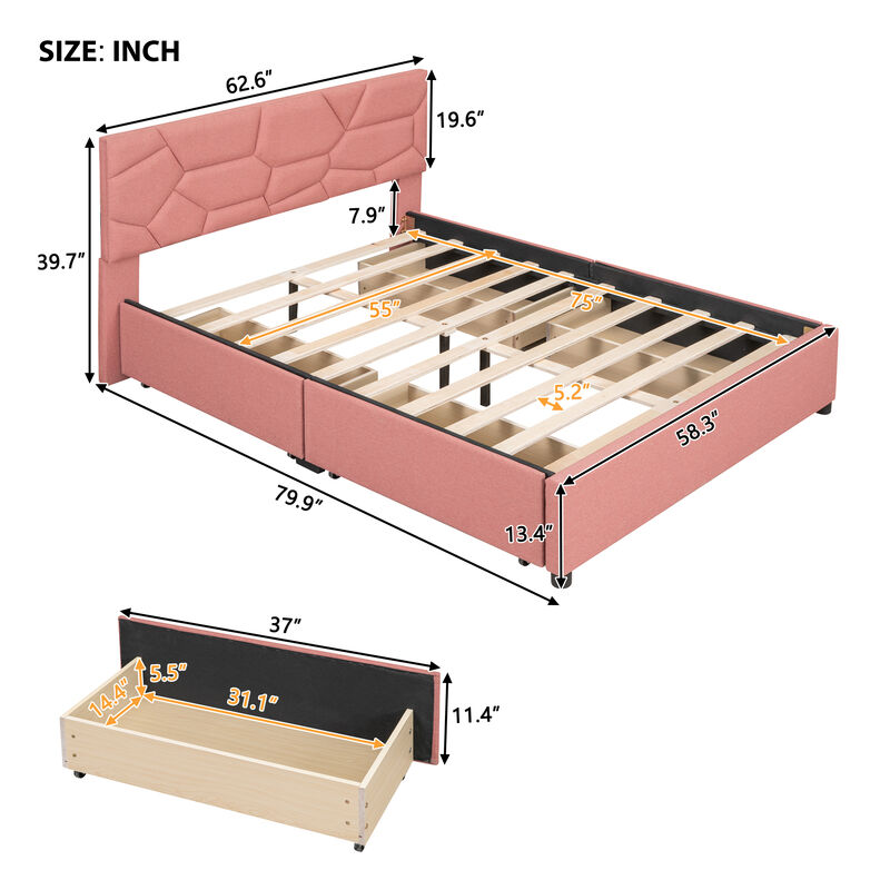 Merax Upholstered Platform Bed with 4 Drawers