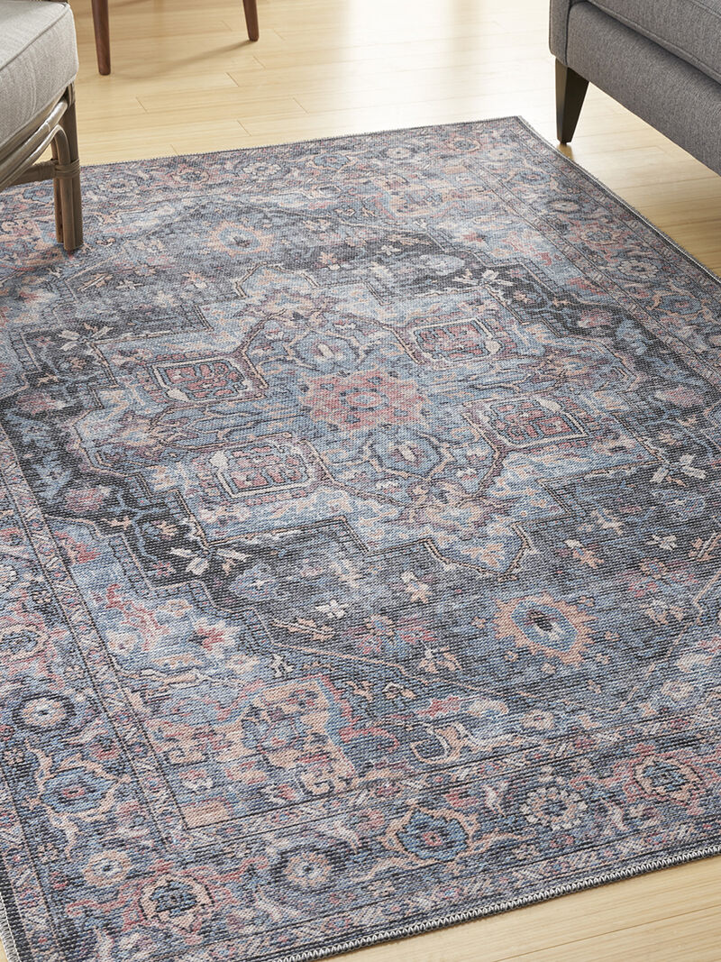 Machine Washable Series 1 SR101 Light Blue/Multicolor 5'3" x 7'3" Rug