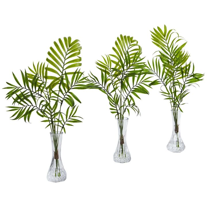 Nearly Natural 19-in Mini Palm Artificial Plant in Vase (Set of 3)