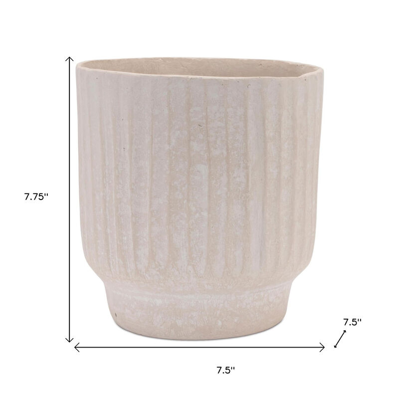 HomeRoots 8" Beige Recycled Paper Textured Lines Urn Table Vase image number 3