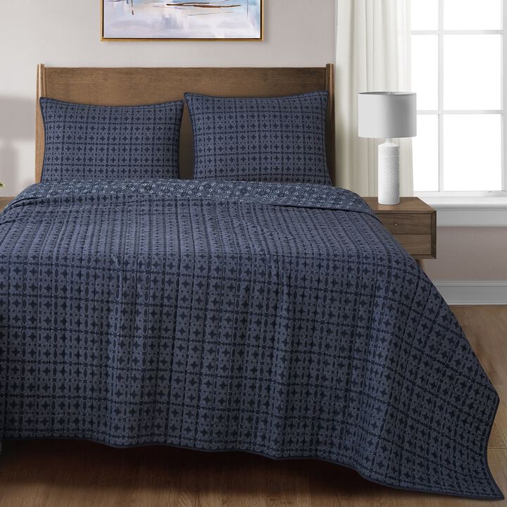 Indigo King Reversible Quilt Set