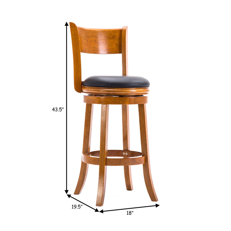 Sabi 29 inch Swivel Counter Stool, Solid Wood, Faux Leather, Brown, Black - Benzara image number 4