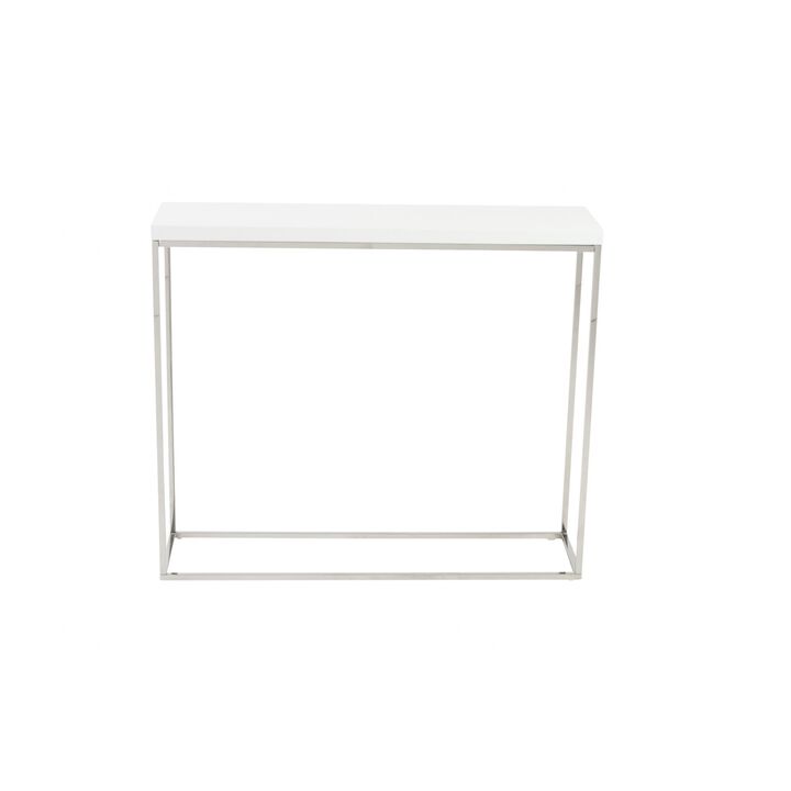 HomeRoots 35" White and Silver Wood and Stainless Steel Frame Console Table