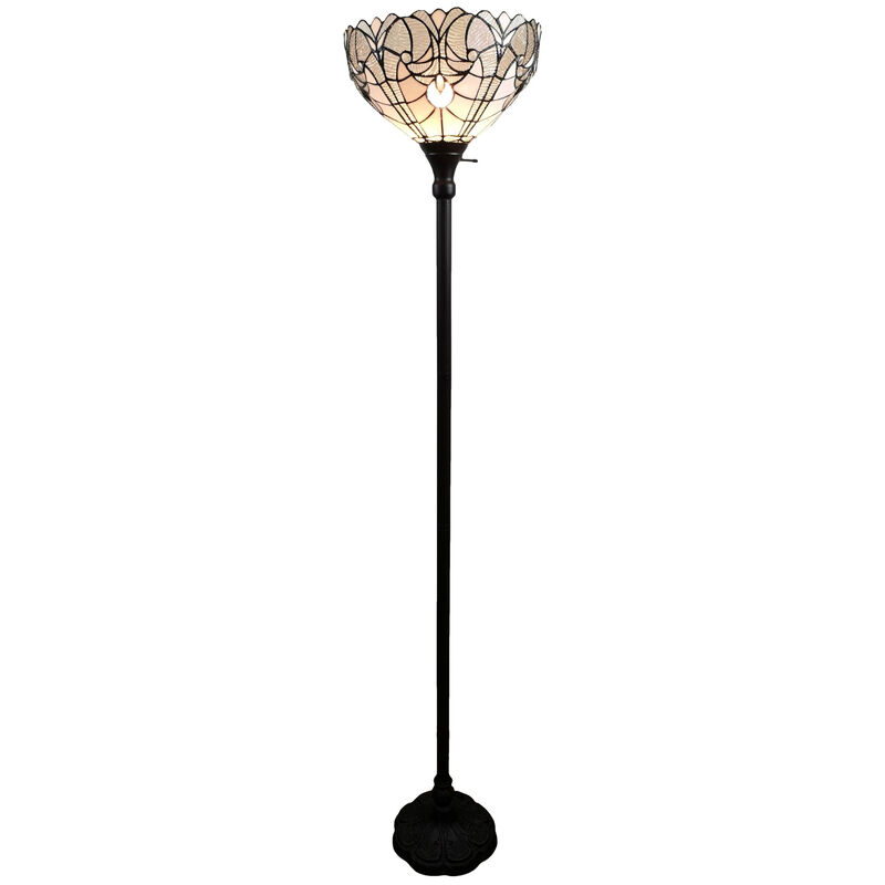 Hivvago 62" Brown Torchiere Floor Lamp With White Tiffany Style Glass Dome Shade