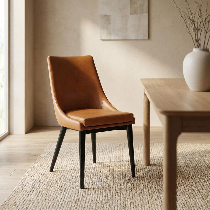 Vegan Leather-Upholstered Dining Chair with Mid-Century Modern Style, Tan image number 4