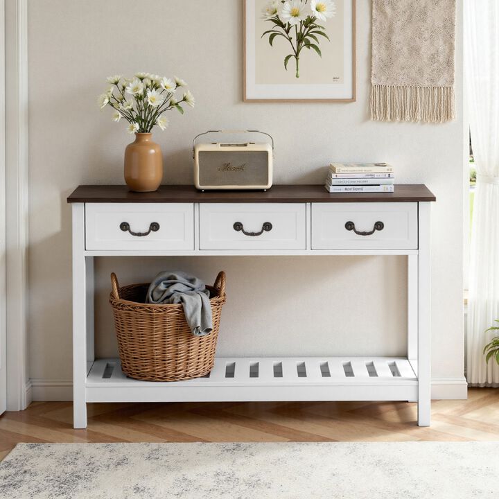 Narrow 47" Console Table Brown White for Living Room & Hallway